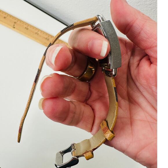 Coach Silver Square Bronze Face Watch Tan Plaid Watchband - Picture 13 of 14